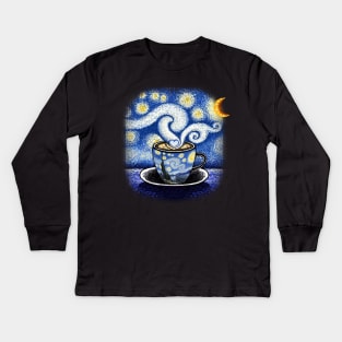 Cappuccino starry night Van Gogh Kids Long Sleeve T-Shirt